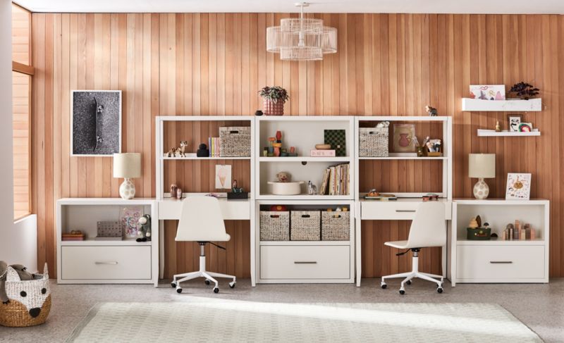 Ever Simple Set of 2 Modular White Wood Kids Desks with Drawer Bookcase ...