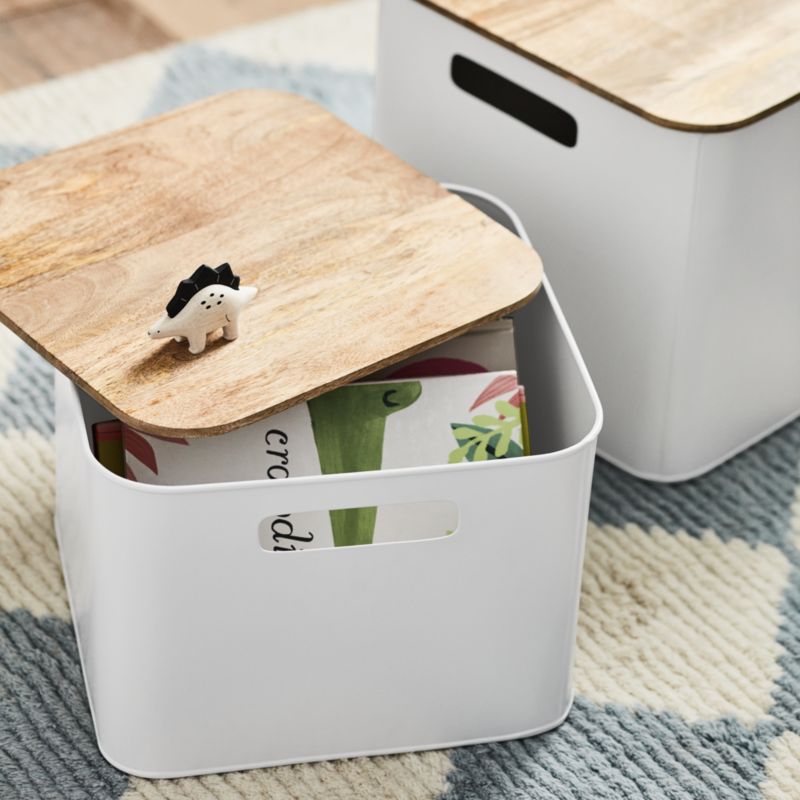 Outline White Large Metal Floor Bin with Wood Lid - image 3 of 9