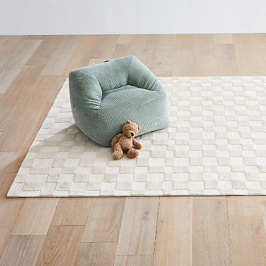 Imperfect Checkerboard Calm Beige Wool Kids Area Rug