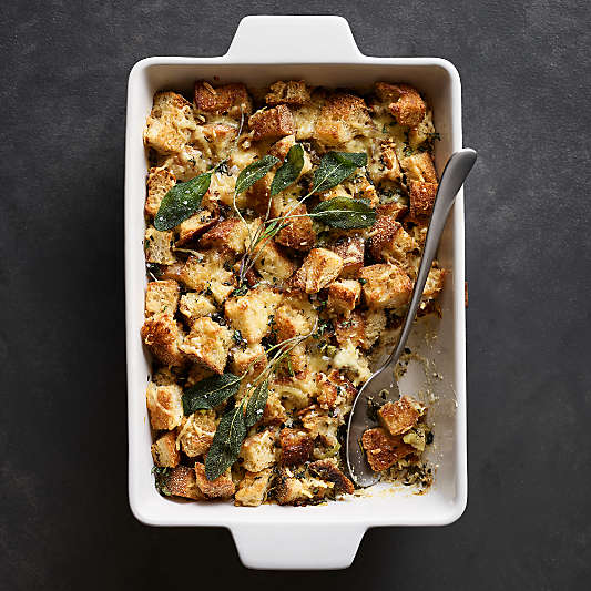 Oven-to-Table Rectangular Baking Dish with Dark Wood Trivet