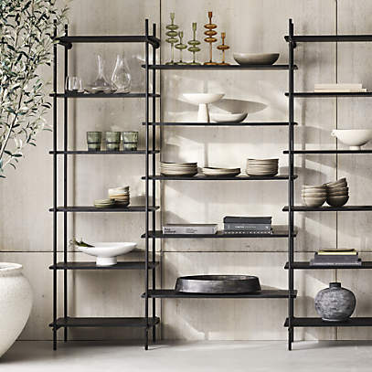 Petra Black Oak Wood and Metal Wall-Mounted 10-Narrow Shelf & Set