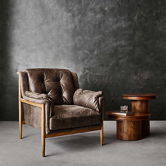 Cigar Wood and Leather Accent Chair