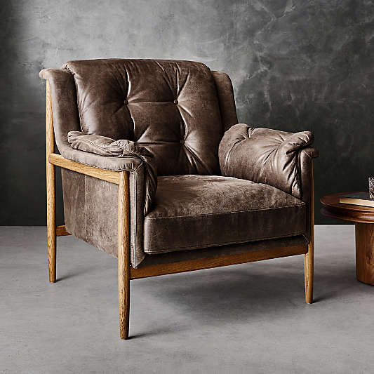 Cigar Wood and Leather Accent Chair