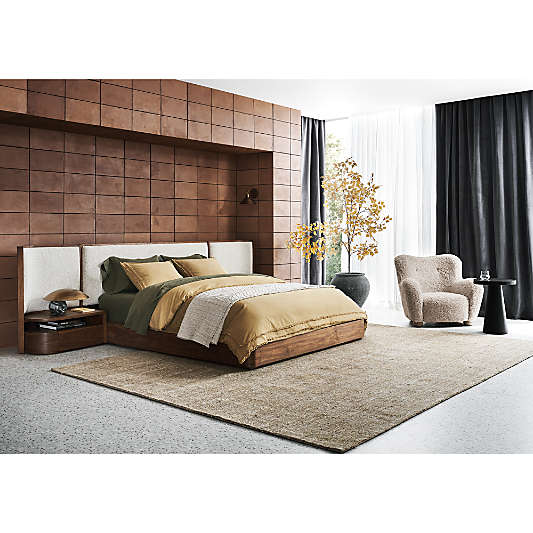 Milano Natural Walnut Wood Upholstered Bed with Nightstands