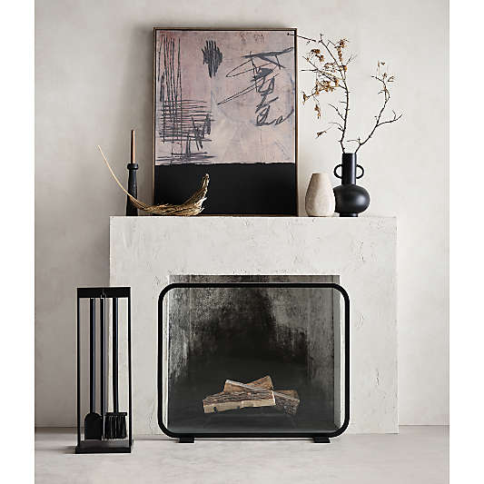 Black Rectangular Frame Fireplace Tools