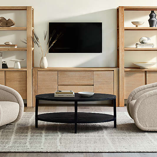 Terra 68" Natural Oak Wood Storage Media Console with 2 Bookcases