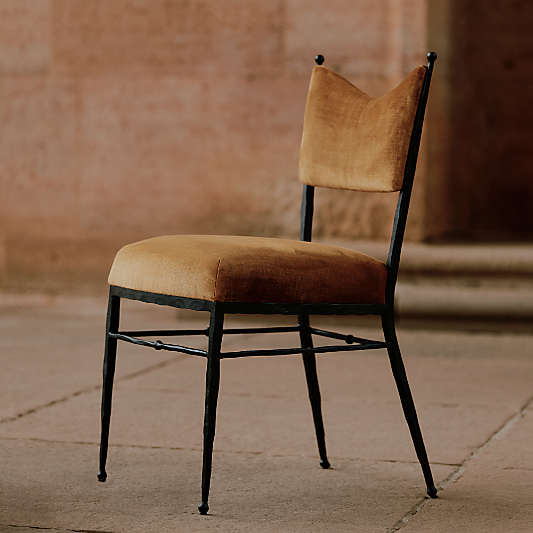Rodin Ocher Velvet Dining Chair by Athena Calderone