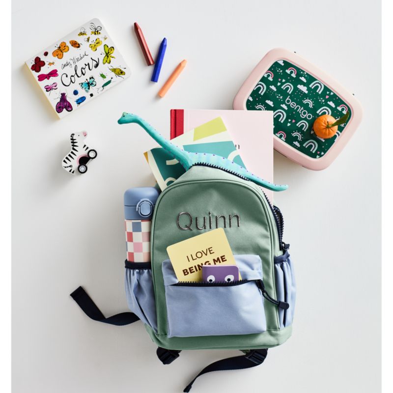 Colorblock Green and Blue Small Kids Backpack with Side Pockets - image 1 of 14