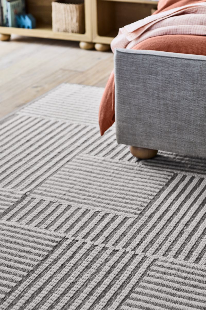 Flatweave Grid Wool and Cotton Light Grey Kids 12"x18" Rug Swatch - image 1 of 4