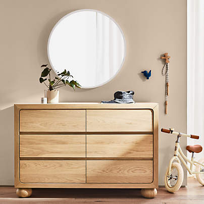 Emery 52" Natural Oak Wood Wide 6-Drawer Kids Dresser