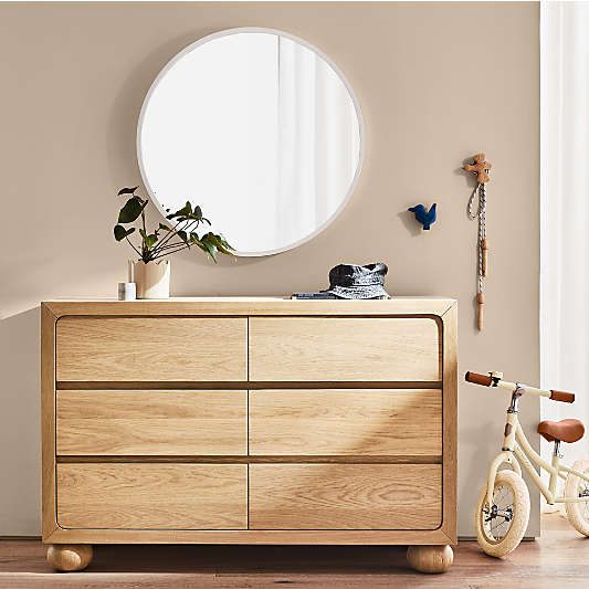 Emery 52" Natural Oak Wood Wide 6-Drawer Kids Dresser