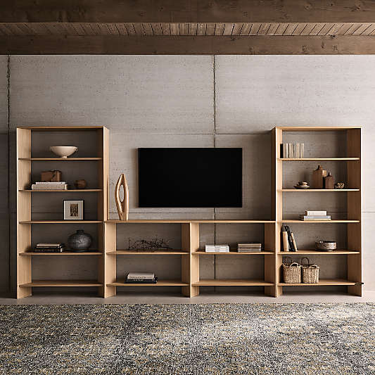 Terrazza 148" Natural Solid Oak Wood Closed Storage Media Console Set