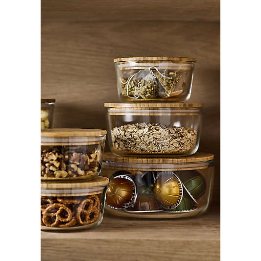 Crate & Barrel Round 20-piece Bamboo Glass Storage Set with Bamboo Lids