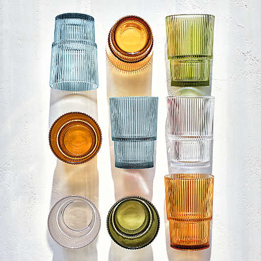 Atwell 11-Oz. Moss Green Stackable Ribbed Double Old-Fashioned Glass