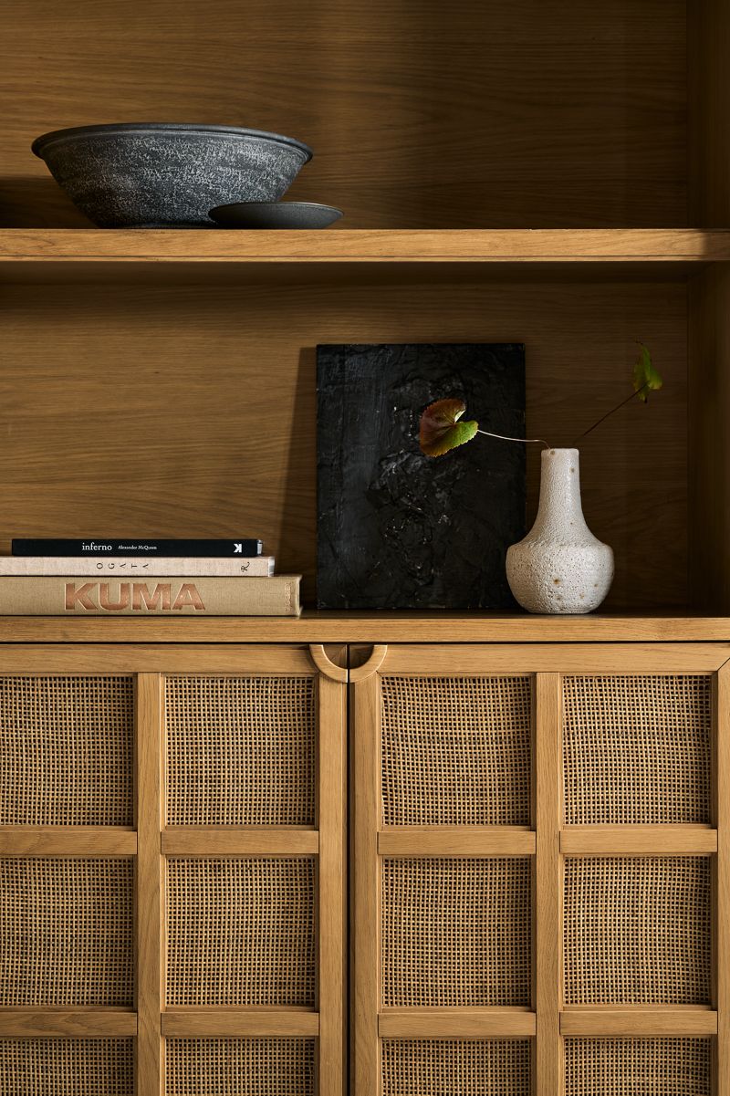 Campagna 94" Rattan and Natural Oak Wood Storage Media Console with 2 Storage Bookcases - image 4 of 8