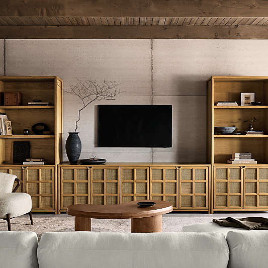Campagna Rattan and Natural Oak Wood Storage Media Console Set (154"-172")