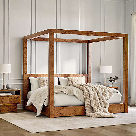Ambrose Mappa Burl Wood King Canopy Bed