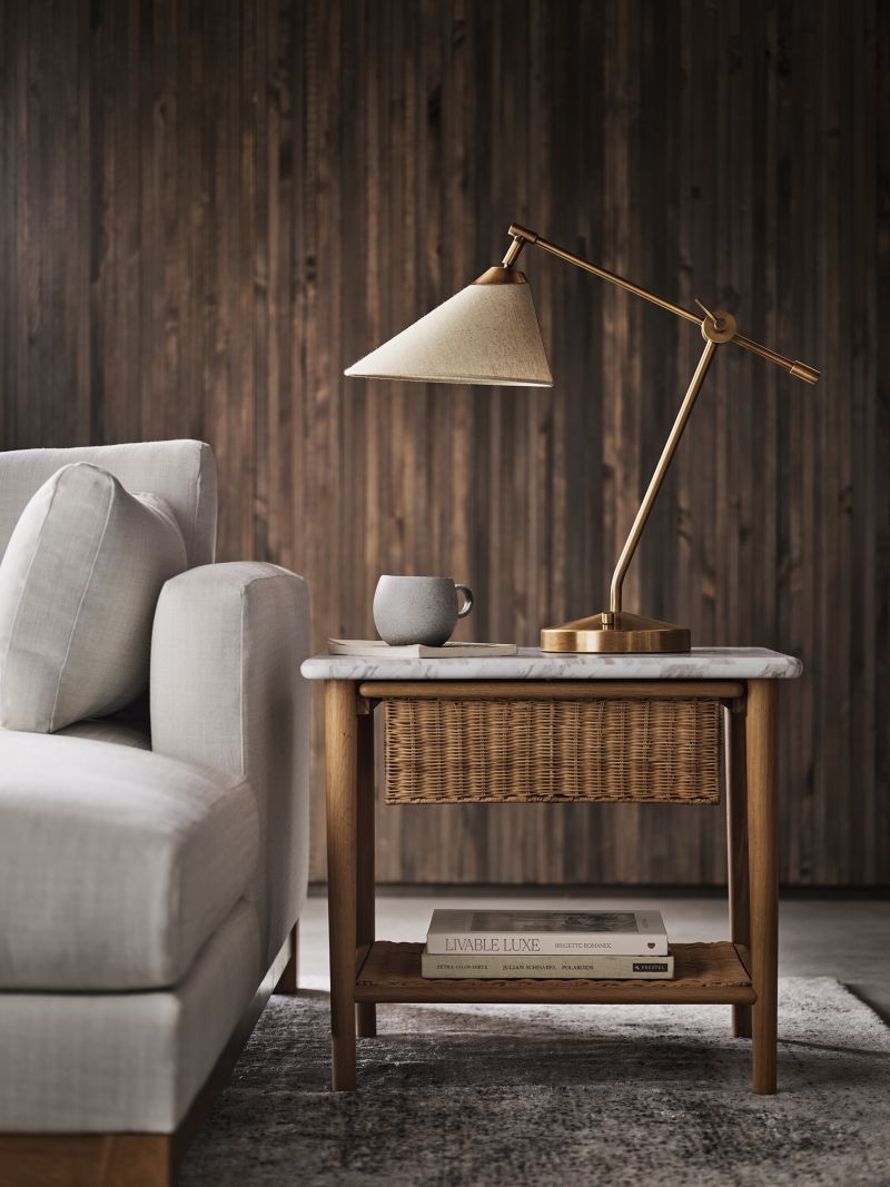 Aeree Natural Oak and Rattan Storage Side Table with Marble Top - image 3 of 13