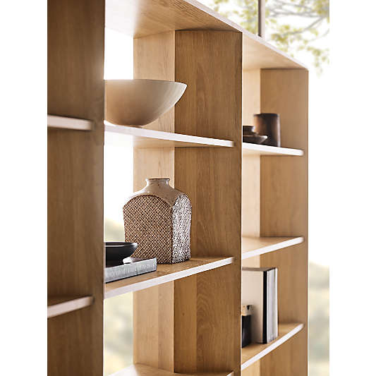 Terrazza 114" Natural Solid Oak Wood 5-Shelf Bookcases, Set of 3