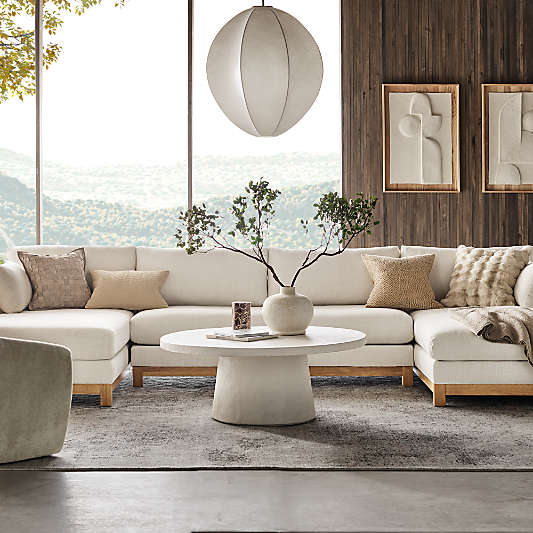 Pacific Wood Base 3-Piece U-Shaped Sectional Sofa with Double Chaise Lounge