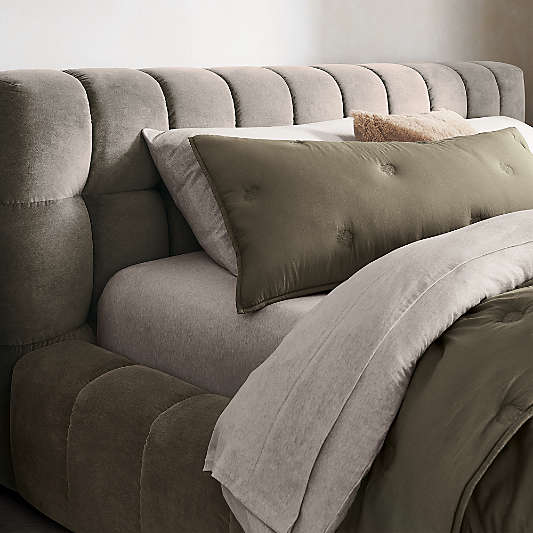 Cambria Taupe Velvet Tufted Upholstered Bed