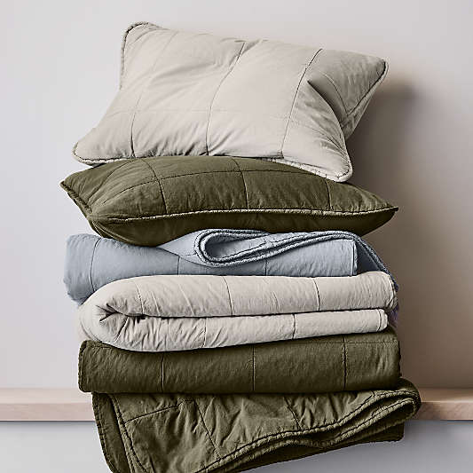 Sunwashed Organic Cotton Burnt Green Twin/Twin XL Box Quilt