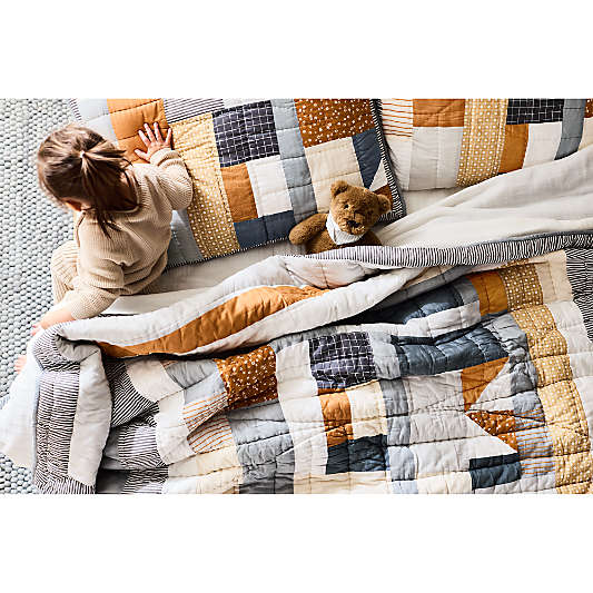 Gee's Bend Amir Amor Blue Patchwork Organic Cotton Kids Twin Quilt