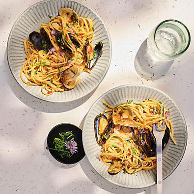 View Carmel Ceramic Pasta Bowl with Ridges by Gaby Dalkin details