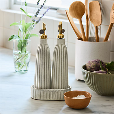 View Carmel Ceramic Cruet Set with Tray by Gaby Dalkin details