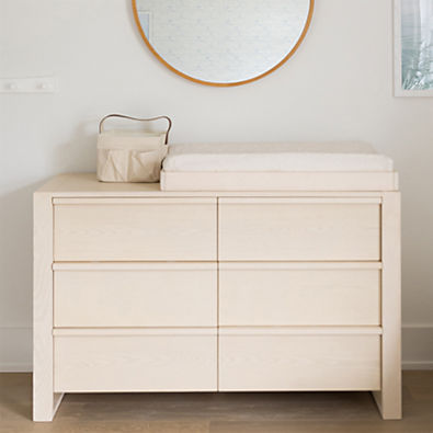 View Gemini 55" Sunwashed Ash Wood 6-Drawer Wide Kids Dresser details