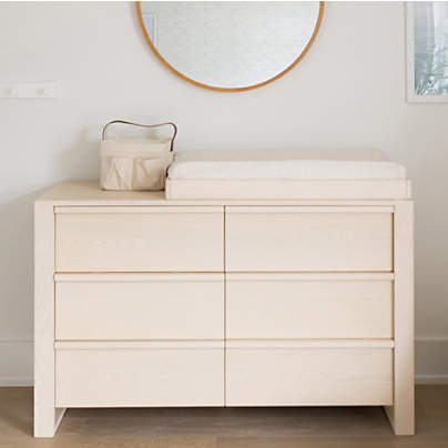 Gemini 55" Light Ash Wood 6-Drawer Wide Kids Dresser