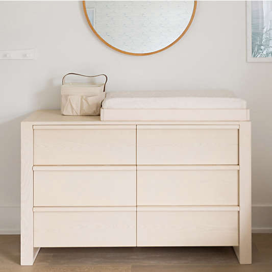 Gemini 55" Light Ash Wood 6-Drawer Wide Kids Dresser