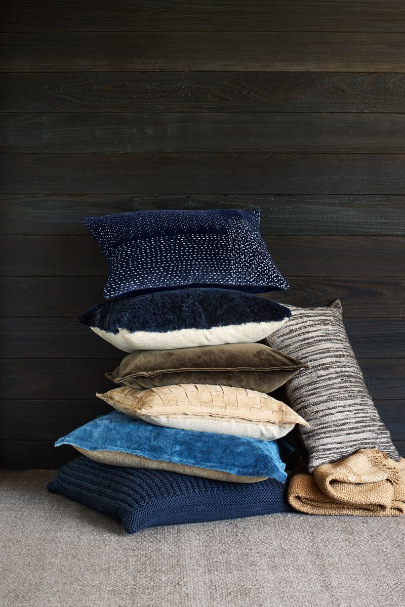 Hyde Pieced Suede 23x23 Coy Blue Throw Pillow Cover