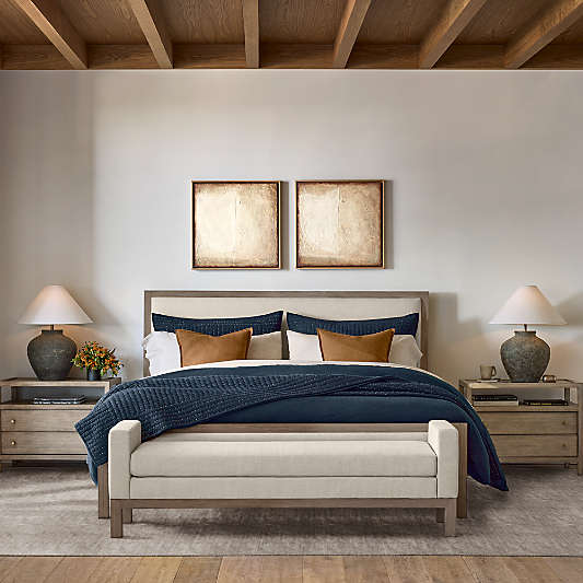 Keane 70" Weathered Natural Wood Upholstered Bench
