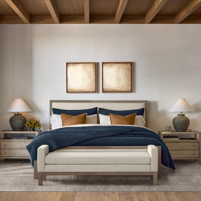 Keane Weathered Natural Wood Upholstered Queen Bed - image 4 of 11