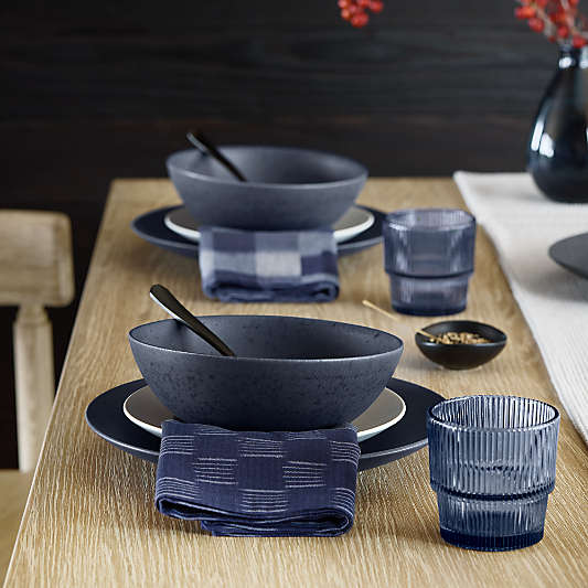 Atwell Blue Stackable Ribbed Glasses