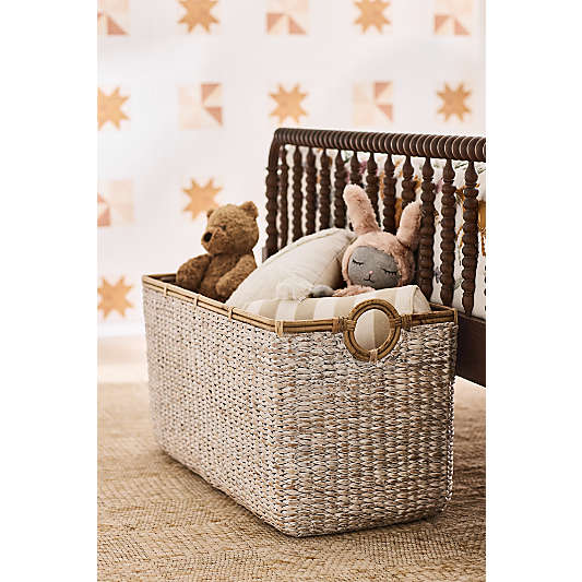 Osana White Wicker Large Toy Storage Bin with Rattan Handles