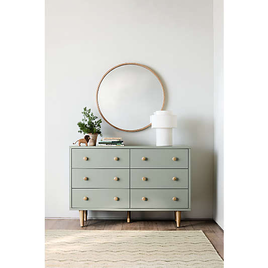 Finn 51" Sage Green Wood Wide 6-Drawer Kids Dresser