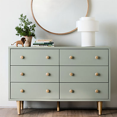 View Finn 51" Sage Green Wood Wide 6-Drawer Kids Dresser details