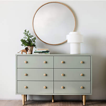 Finn 51" Sage Green Wood Wide 6-Drawer Kids Dresser