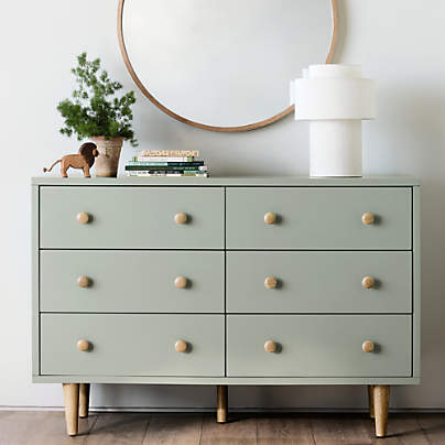Finn 51" Sage Green Wood Wide 6-Drawer Kids Dresser