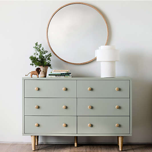 Finn 51" Sage Green Wood Wide 6-Drawer Kids Dresser
