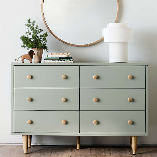 Finn 51" Sage Green Wood Wide 6-Drawer Kids Dresser