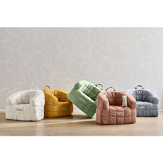 Large Verte Green Organic Cotton Kids Puffy Lounge Barrel Chair