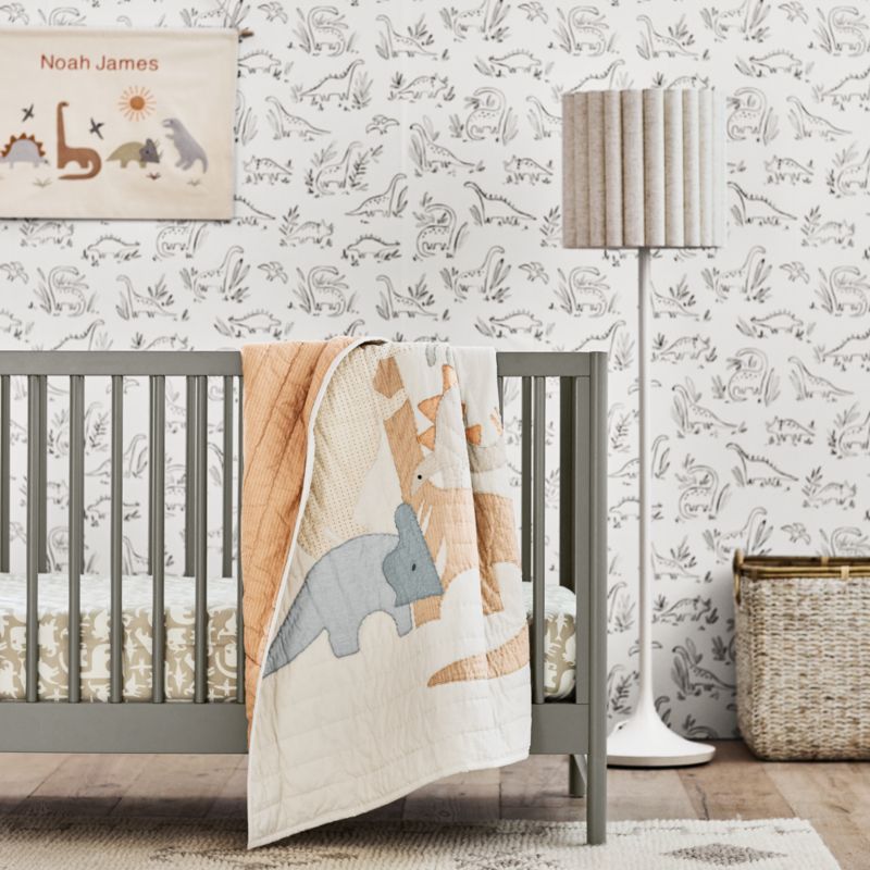 Dino Tower Embroidered Organic Cotton Baby Crib Quilt