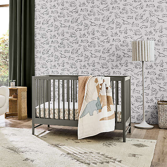 Classic Laurel Green Wood Convertible Baby Crib with Toddler Bed Rail