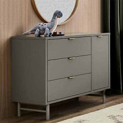 Classic 44" Laurel Green Wood 3-Drawer Kids Dresser with Door