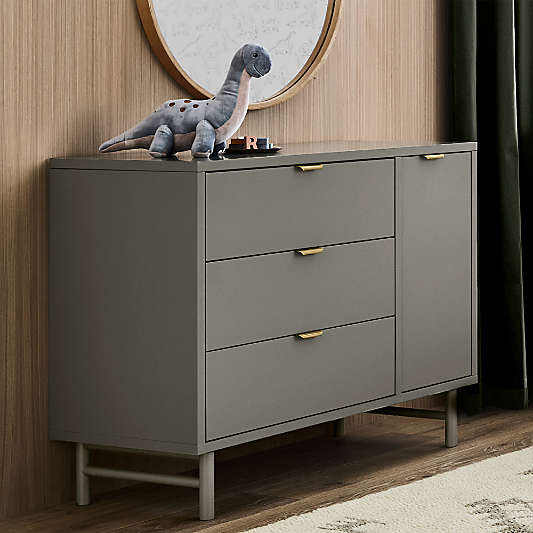 Classic 44" Laurel Green Wood 3-Drawer Kids Dresser with Door