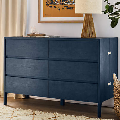 Nova 50" Indigo Dyed Ash Wood Wide 6-Drawer Kids Dresser