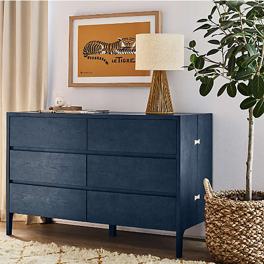 Nova 50" Indigo Dyed Ash Wood Wide 6-Drawer Kids Dresser